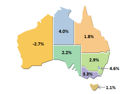 Map shows Gross State Product Annual Growth for 2016-17