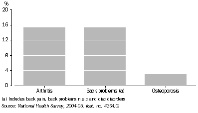 Graph: Prevalence of musculoskeletal conditions, 2004-05