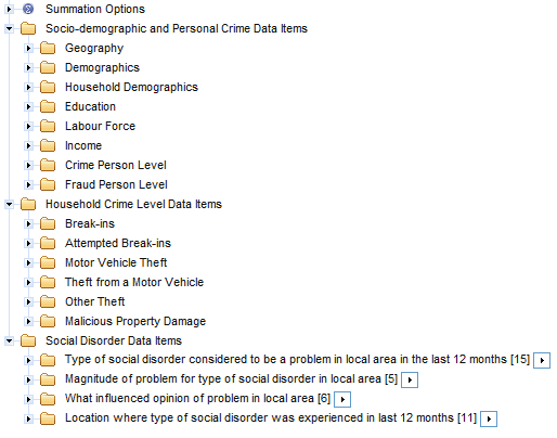 Picture: screen shot of levels and data items available on file