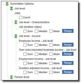 Image: File content: Summation options expanded for job level.
