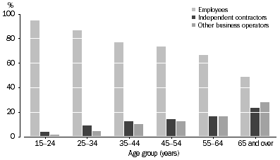 Graph: Form of employment, By age group (years)—Males, 2013