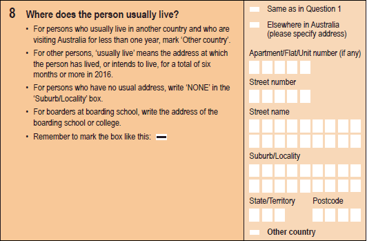 Image: question 8 from the paper 2016 Census Household Form.