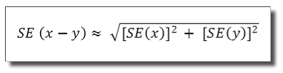 Equation: SE(X-Y) = square root of (SE(X)) squared plus (SE(Y)) squared
