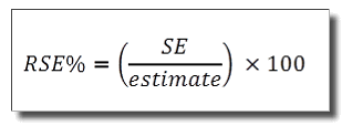 Equation: RSE percentage = (SE divided by estimate) times 100