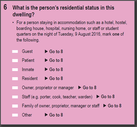 Image: 2016 Personal Paper Form - Question 6. What is the person's residential status in this dwelling?