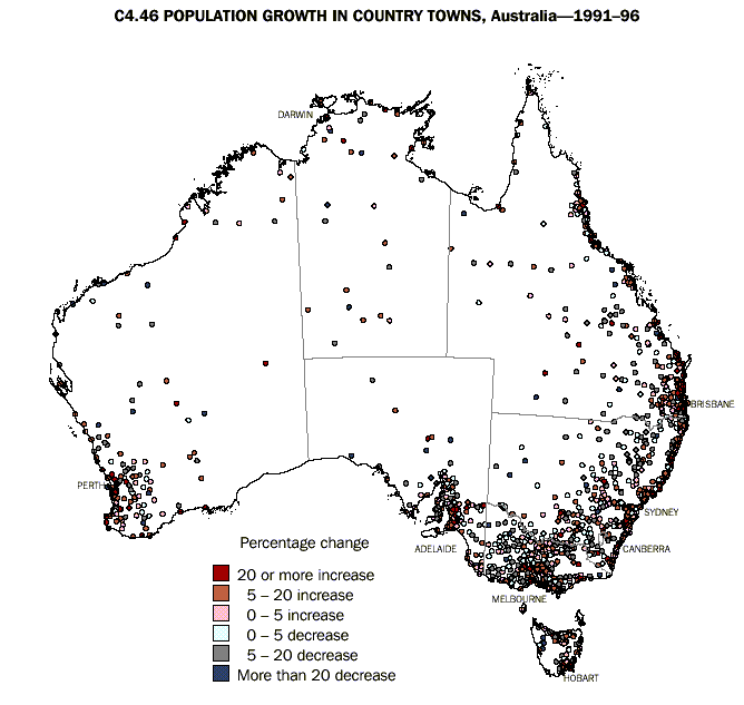 C4.46 POPULATION GROWTH IN COUNTRY TOWNS, Australia - 1991-96