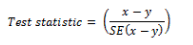 Equation: Test statistic = (x-y/SE(x-y))