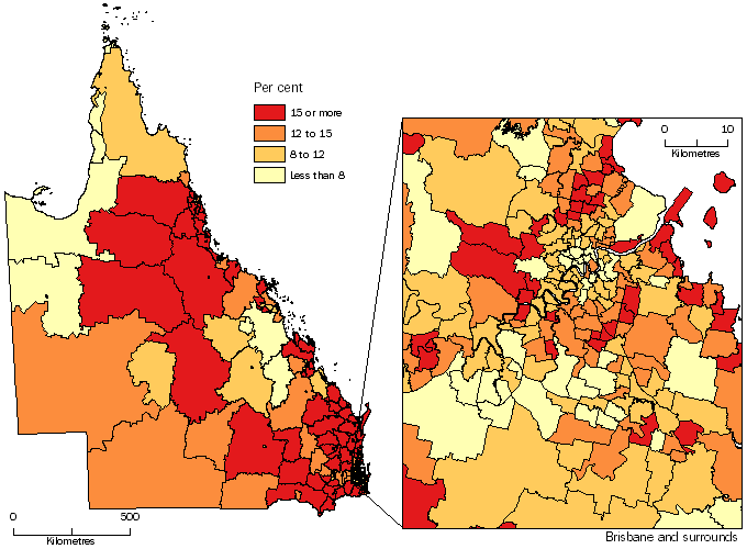 Diagram: POPULATION AGED 65 YEARS AND OVER, Statistical Areas Level 2, Queensland - 30 June 2014