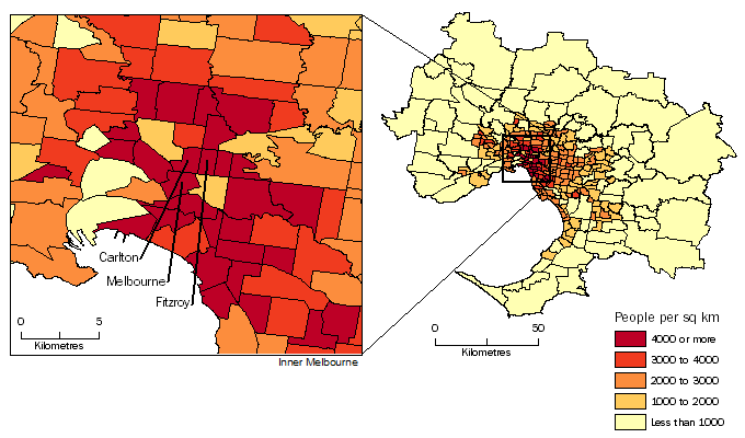 Diagram: POPULATION DENSITY BY SA2, Greater Melbourne - June 2014
