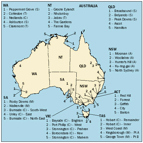 Australia - - Statistical Local Areas with the highest average wage and salary income.