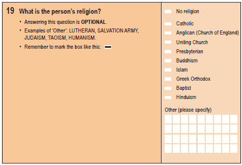 Image: question 19 on the paper 2016 Census Household Form.
