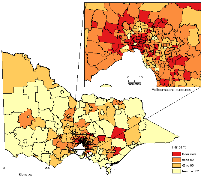 Diagram: WORKING AGE POPULATION (AGED 15-64 YEARS), Statistical Areas Level 2, Victoria - 30 June 2014