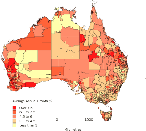 Diagram: Map showing growth of Average Annual Income by SLA, 2003-04 to 2006-07