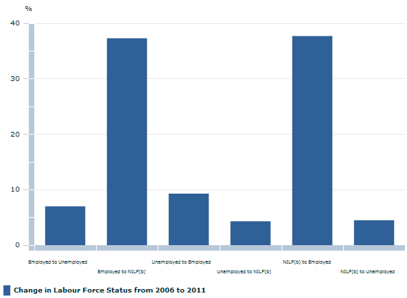 Image shows: CHANGES IN LABOUR FORCE STATUS(a), People who changed labour force status between 2006 and 2011