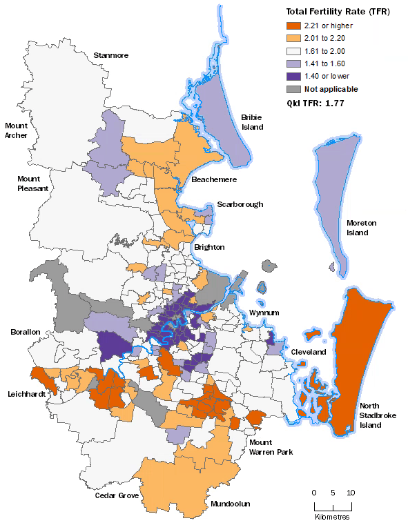 2017 Brisbane fertility rates by SA2 