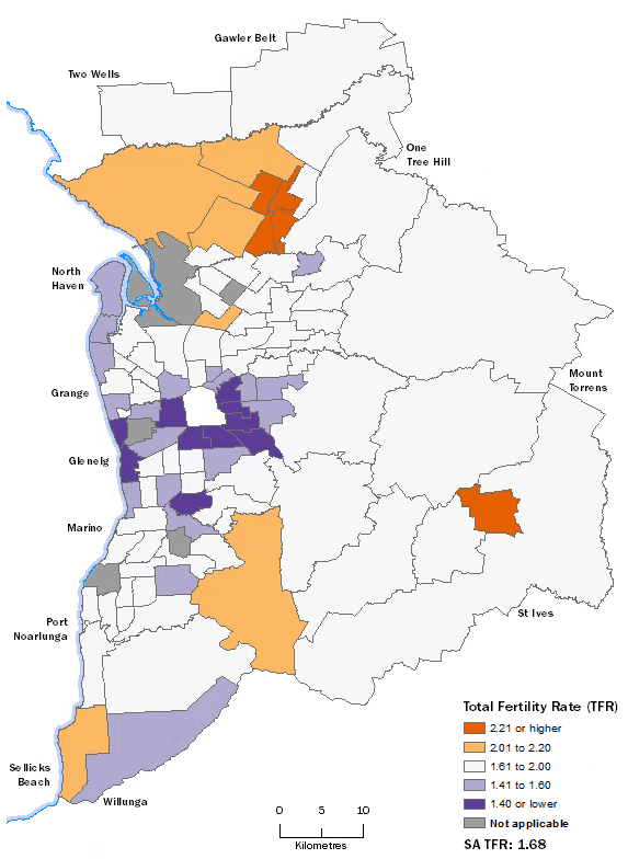 2017 Adelaide fertility rates by SA2 