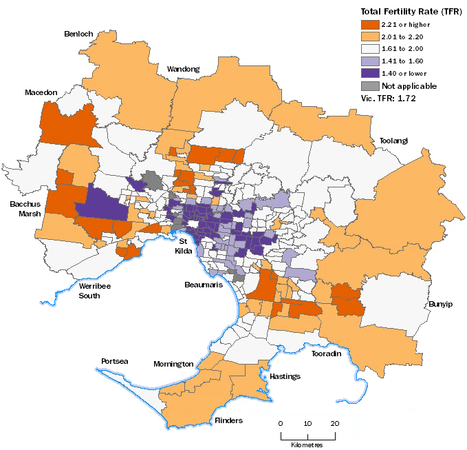 2017 Melbourne fertility rates by SA2 