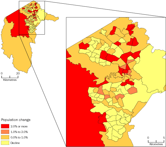 Diagram: SA2 POPULATION CHANGE, Australian Capital Territory—2011-12