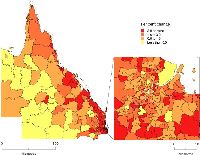 Diagram: SLA POPULATION CHANGE, Queensland—2008–09