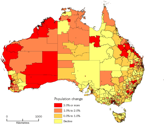 Diagram: SA2 POPULATION CHANGE, Australia—June 2011 and June 2012