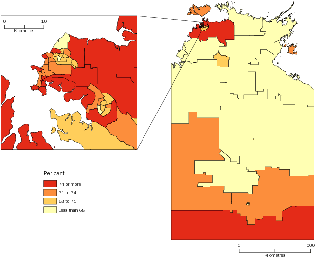 Diagram: WORKING AGE POPULATON (AGED 15–64 YEARS), Statistical Areas Level 2, Northern Territory—30 June 2013