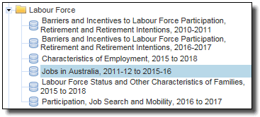 Image: Tabulation guidance: Selecting the Jobs in Australia dataset from the Labour Force category.