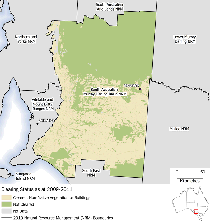 Map 1: Land Cover, Clearing Status, SA MDB NRM, 2009-11