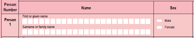 Image showing the Sex question on the Interviewer Household Form.