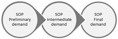 Diagram: This image show the flows from SOP Preliminary to SOP Intermediate and to SOP Final demand