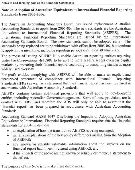 Image: Adoption of AASB Equivalents to International Financial Reporting Standards from 2005-2006 (continued)
