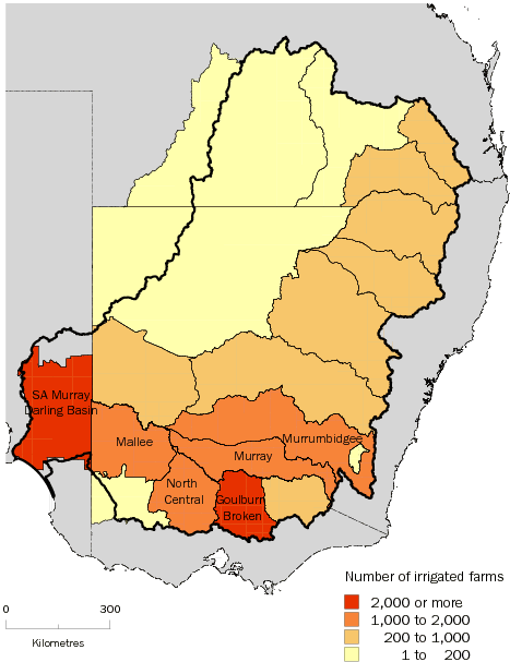 Diagram: 4.28 Location of irrigated farms, by NRM region—Murray-Darling Basin—2004–05