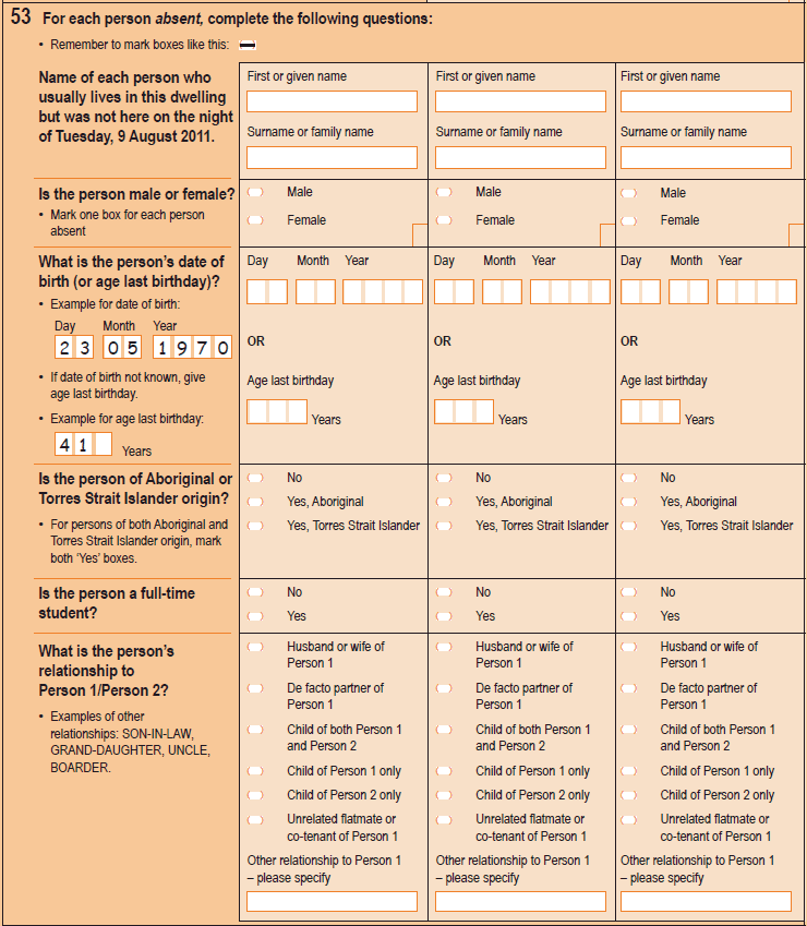Image of Question 53, 2011 Census Household Form