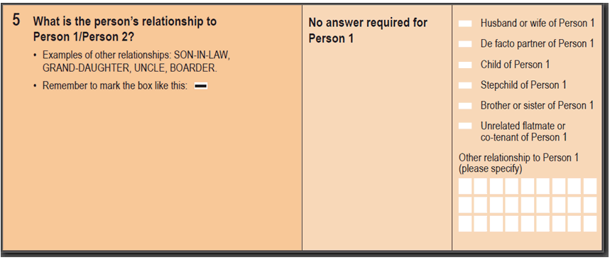 Image: 2016 Household Paper Form - Question 5. What is the person's relationship to Person 1/Person 2?