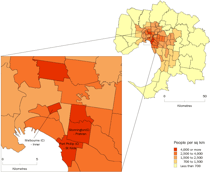 Diagram: POPULATION DENSITY, Melbourne SD—June 2009