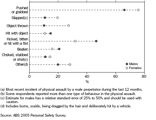 Graph: Nature of Physical Assault Reported (a)(b) - 2005