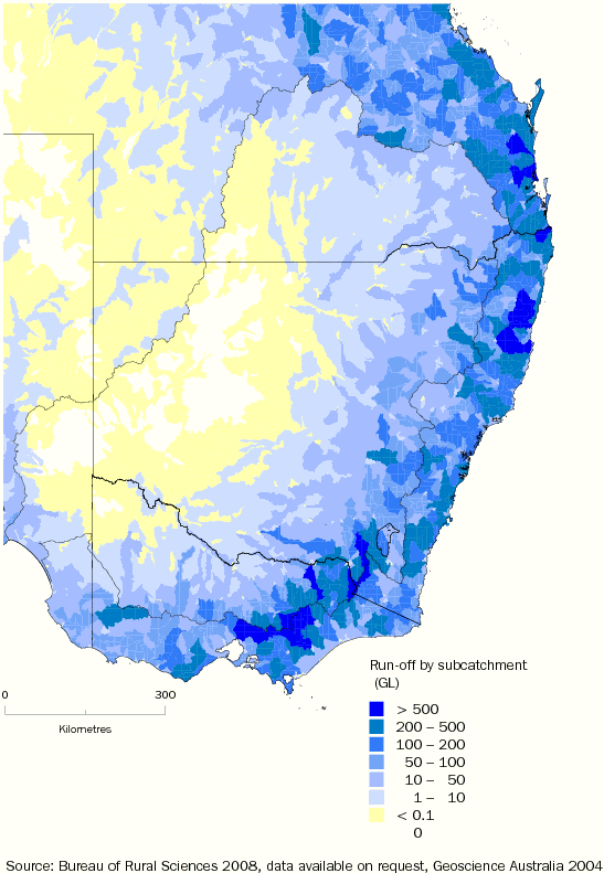 Diagram: 2.13 ENLARGEMENT, mean annual run-off, Murray-Darling Basin subcatchments—2008