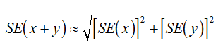 Equation: SE (x plus y) is approximately equal to the square root of ([RSE (x)] squared + [RSE (y)] squared)