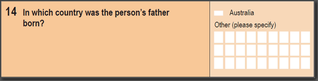 Image: 2016 Household Paper Form - Question 14. In which country was the person's father born?