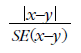 Image illustrates the formula for significance testing as |x-y|/SE(x-y)