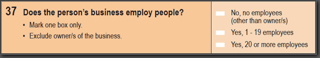 Image: 2016 Household Paper Form - Question 37. Does the person's business employ people? 