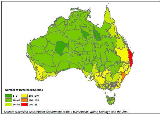 Number of EPBC Act listed taxa by bioregion as at December 2009
