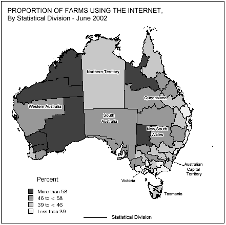Map - Proportion of farms using the internet