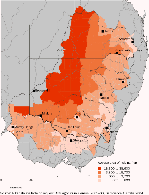 Diagram: 1.2 AVERAGE AREA OF AGRICULTURAL HOLDING, by Statistical Local Area—Murray–Darling Basin—2006
