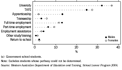 Graph: Pathways of year 12 students, Western Australia—2006