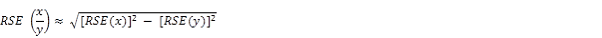 Equation: RSE (x / y) = square root of ([RSE (x)] squared - [RSE (y)] squared)