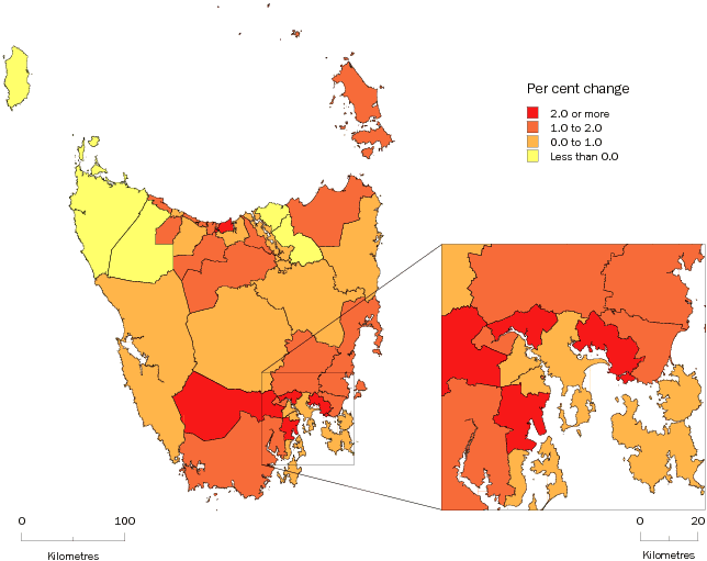 Diagram: SLA population change, Tasmania, 2007-08