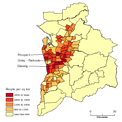 Diagram: POPULATION DENSITY BY SA2, Greater Adelaide - June 2014