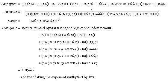 Equation: Example of index calculations