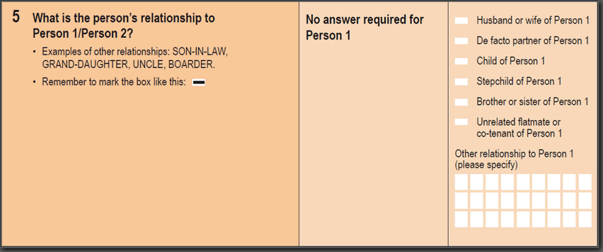 2016 Household Paper Form - Question 5. What is the person's relationship to Person 1/Person 2?