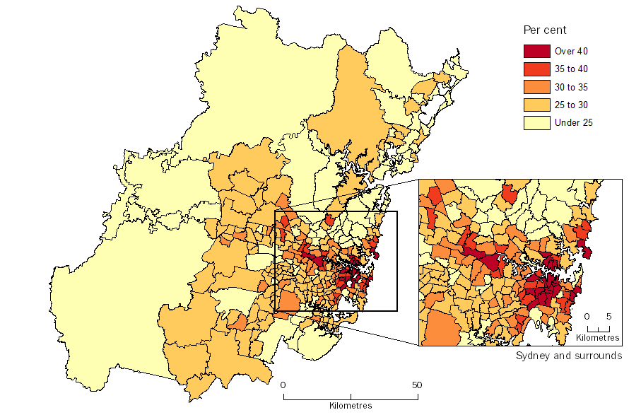 Diagram: POPULATION AGED 28 TO 47 YEARS (GENERATION X & Y), Statistical Areas Level 2, Greater Sydney - 30 June 2014